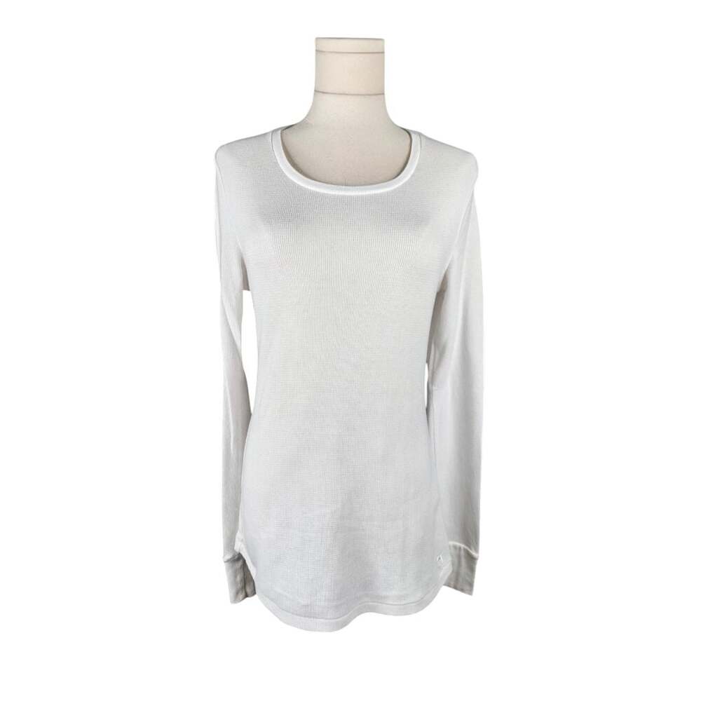 Victoria's Secret PINK White Waffle Knit Thermal Long Sleeve Crew Neck Top Sz. L
